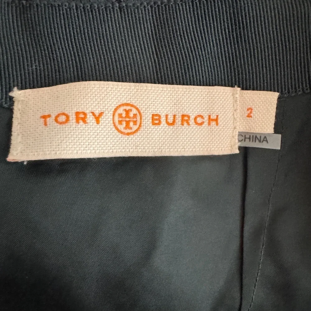 Tory Burch Size 2 Green Navy Lace Pencil Skirt Scalloped Embroidered Floral Slit